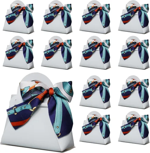 Miniatura 12 de LPEIEB Paquete de 12 Bolsas de Regalo Tipo Candy Bag de Cuero con Cinta, Bolsas de Regalo de Boda de PU con Asa de Cinta, Cajas de Favor de Fiesta