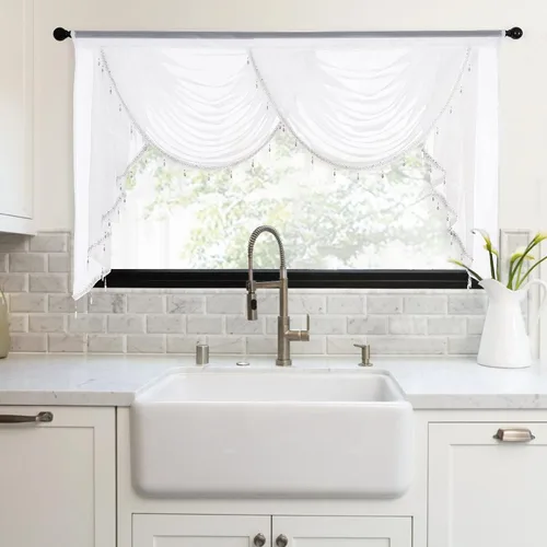 Miniatura 21 de NICETOWN - Cortinas transparentes elegantes de gasa para sala de estar/guardería, cortinas victorianas con bolsillo para barra, gris claro y blanco
