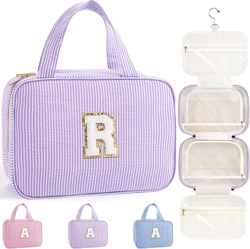 Miniatura 43 de TOPEAST Neceser colgante de viaje, bolsa de aseo personalizada con inicial, regalos de cumpleaños para mamá, hija, hermana, amigas, artículos Púrpura