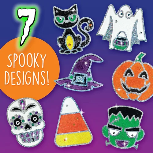 Miniatura 2 de Creativity for Kids Kit de arte para ventana de Halloween Crea 7 atrapasoles espeluznantes con pintura, diamantes de imitación y ojos ondulantes
