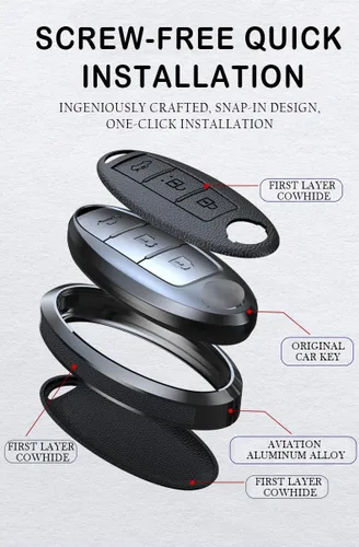 Miniatura 3 de ontto Funda para llave de coche para llavero Nissan, funda de 5 botones con llavero de cuero Keychian, carcasa de metal para Livina NV200 Tiida Negro
