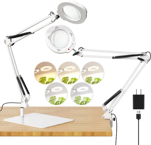 Miniatura 9 de 15X Magnifying Glass with Light and Clamp, 84 LED Hands-Free Lighted Magnifying Glass with Clamp, 3-Section Arm 5 Color Modes Dimming LED Desk
