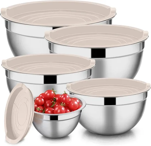 Miniatura 10 de E-far Juego de 5 tazones para mezclar con tapas, cuencos de acero inoxidable con tapas herméticas, no tóxicos y aptos para lavavajillas, ideales