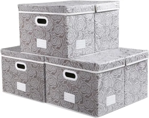 Miniatura 38 de PRANDOM Caja de almacenamiento plegable más grande con tapa [1 unidad] Contenedor Cesta Organizadora Cubo de Almacenamiento Decorativo de Tela