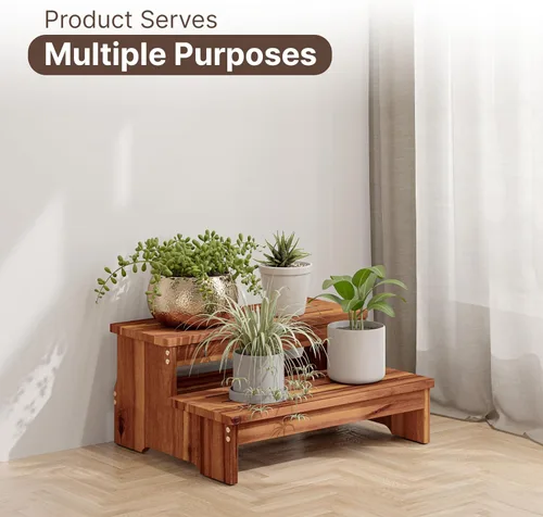 Miniatura 7 de TINAMO Taburete de 25 pulgadas de largo para adultos y niños, taburete de dos escalones de madera de acacia, 500 libras, elevador de madera de 2