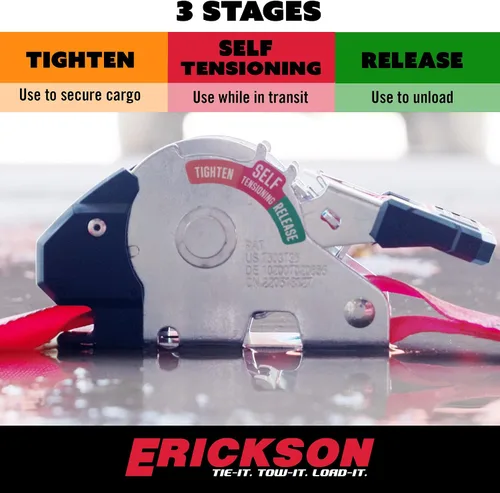 Miniatura 3 de Erickson Correa de trinquete retráctil autotensante de 1 pulgada x 10 pies, resistencia a la rotura de 1500 libras, diseño de tensión automática