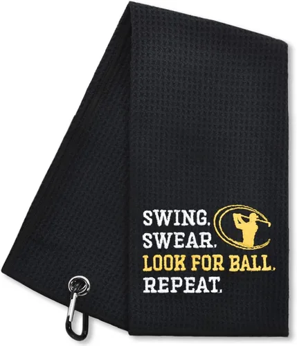 Hafhue Swing Swear Look - Toalla de golf, para abuelo, papá, amante del golf, toallas de golf bordadas con clip, regalos de cumpleaños de Navidad