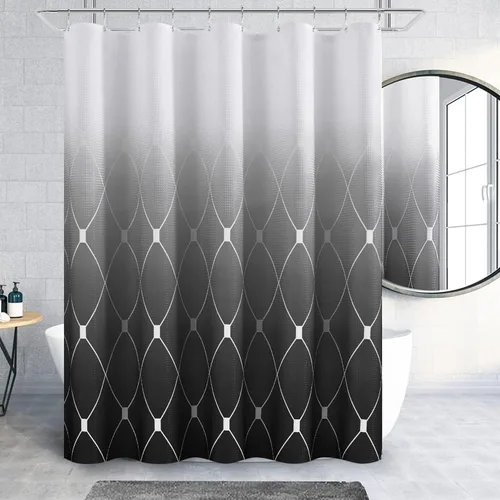 Miniatura 12 de Cortina de ducha para compartimento pequeño negra para hombres, 36 pulgadas de ancho, juego de cortinas de baño gris, cortinas geométricas estrechas
