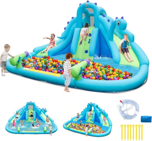 Miniatura 13 de Boundtech - Casa inflable de agua para saltar, con doble tobogán, para niños, con pared para escalar, cañón de agua, chapoteadero, incluye bolsa