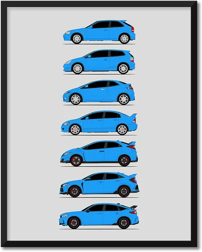 Miniatura 15 de Custom Car Posters Póster hecho a mano compatible con Honda Civic Type-R Generations e impresión de Civic Type R