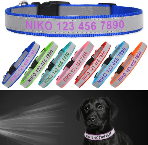 Miniatura 17 de Collar reflectante personalizado para perro, nombre y número de teléfono bordado personalizado para mascotas con hebilla de nailon ajustable en 5