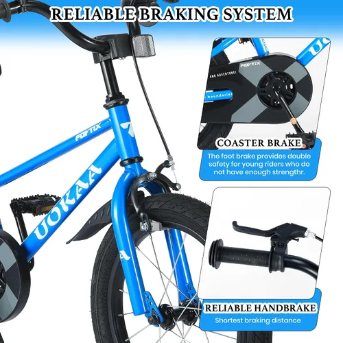 Miniatura 3 de Bicicleta para niños de 14 16 pulgadas para niños y niñas de 3 a 7 años, bicicleta para niños con ruedas de entrenamiento, freno de mano y pie, Azul