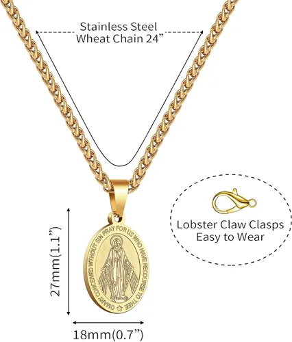 Miniatura 6 de RS Collar de Virgen María para hombre medalla milagrosa de acero inoxidable colgante de María de la Virgen medallón de María dije de Santa María