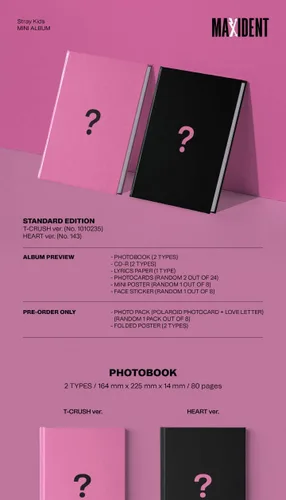 DREAMUS Stray Kids MAXIDENT 7º Mini álbum Versión Estándar CD+Photobook+Papel de letras+Tarjeta de Fotos+Mini póster en paquete+Pegatina