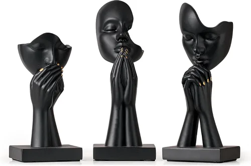 3 piezas de estatuas de oración de decoración negra, figuras modernas de oración de paz, detalles de decoración de estantes, escultura de arte