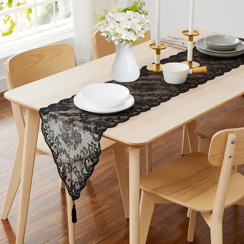 Miniatura 14 de ASATEX Mantel redondo de encaje de lino dorado de 48 pulgadas. El patrón floral clásico y elegante es la elección ideal para cualquier comedor
