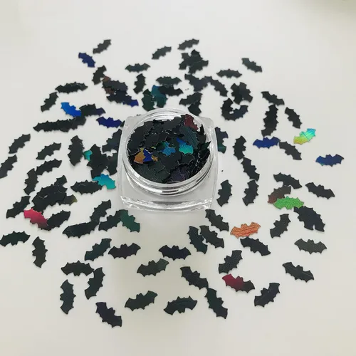 Miniatura 17 de LB1000 LB1000 - 0.35 oz/paquete - 0.197 in negro forma de murciélago lentejuelas purpurina Halloween festival rave belleza maquillaje cara cuerpo