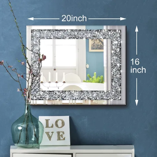 Miniatura 2 de QMDECOR Espejo de Pared Decorativo Rectangular Brillante para Decoración del Hogar con Decoración de Diamante Crush de Cristal Plateado