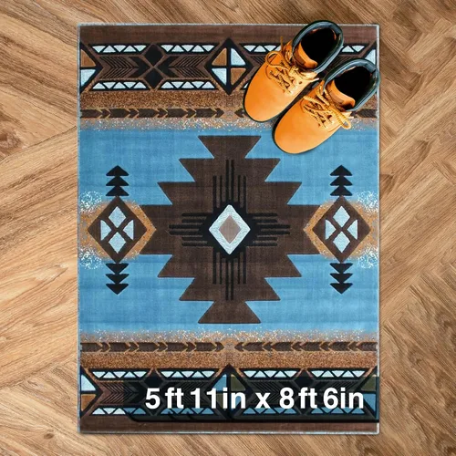 Miniatura 112 de YHSF South West - alfombra estilo nativo americano del suroeste C318 - fácil de limpiar, gruesa, suave, duradera, alfombra inspirada en tribus