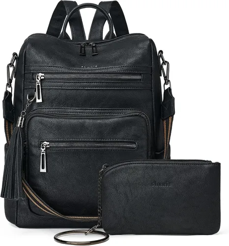 Miniatura 12 de Mochila de cuero Shrrie para mujer, bolso de diseñador de moda para mujer, mochila de viaje convertible, bolso de hombro con muñequera, Mochilas