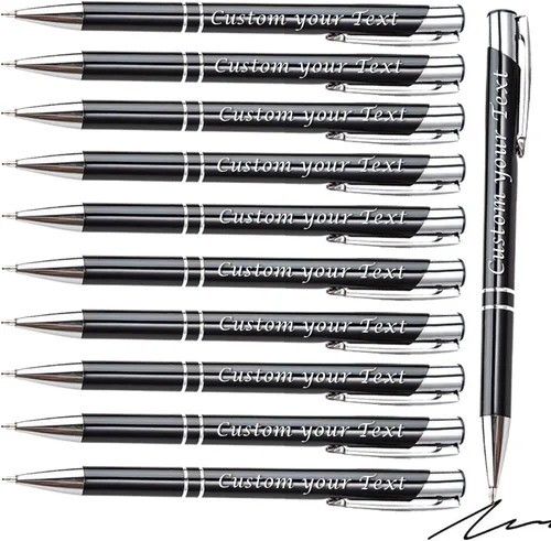 AOK 50PACK Bolígrafos personalizados Tinta negra personalizada - Bolígrafos de nombre metálicos - Grabados por láser con su texto o mensaje (negro)