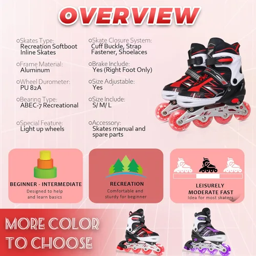 Miniatura 6 de Patines en línea ajustables para niñas y niños principiantes, patines en línea con ruedas iluminadas para niños y jóvenes para deportes
