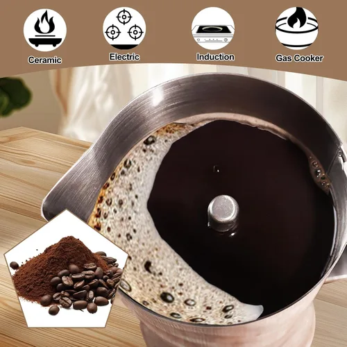 Miniatura 5 de Cafetera de acero inoxidable 304 grueso, sin recubrimiento, 2 tazas, cafetera Moka para estufa, cafetera expreso, cafetera italiana, clásica, Greca