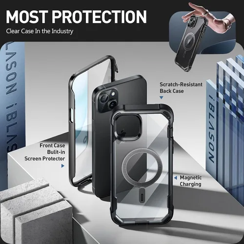 Miniatura 5 de i-Blason AresMag - Funda protectora transparente para iPhone 15/14/13 de 6.1 pulgadas, compatible con MagSafe, a prueba de golpes, con protector