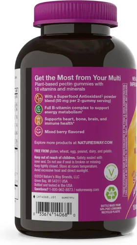 Miniatura 9 de Nature's Way Alive! Gomitas multivitamínicas diarias para mujeres de 50+, suplementos para mujeres, apoya la salud del corazón, cerebro y huesos,*