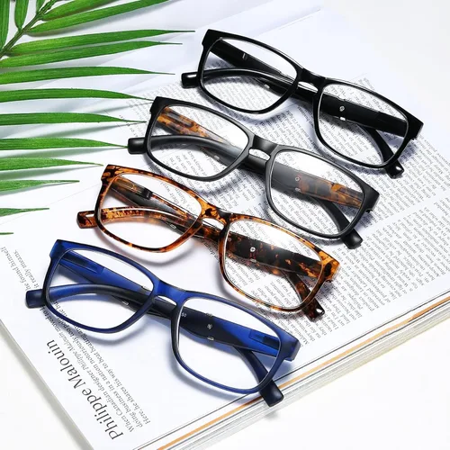 Miniatura 5 de Paquete de 4 lentes de lectura para hombres y mujeres, bloqueo de luz azul, para lectura de computadora, bisagra de resorte, lentes antirreflejos