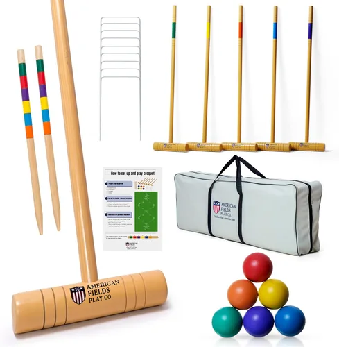 Juego de croquet premium para adultos – Juegos de croquet de lujo para familias con mazos de madera de 35 pulgadas, bolas de polímero, bolsa de
