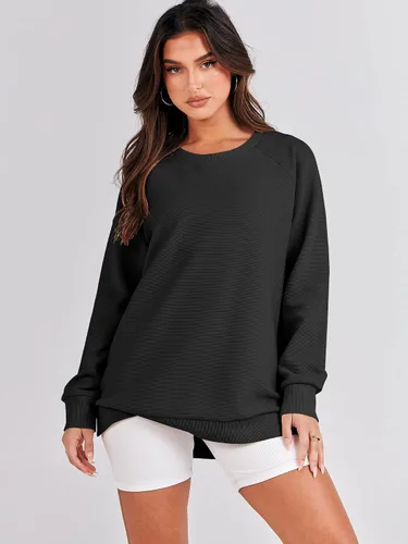Miniatura 7 de ANRABESS - Sudadera de gran tamaño para mujer, cuello redondo, manga larga, tipo túnica, con cremallera lateral, sudadera con capucha, suéter