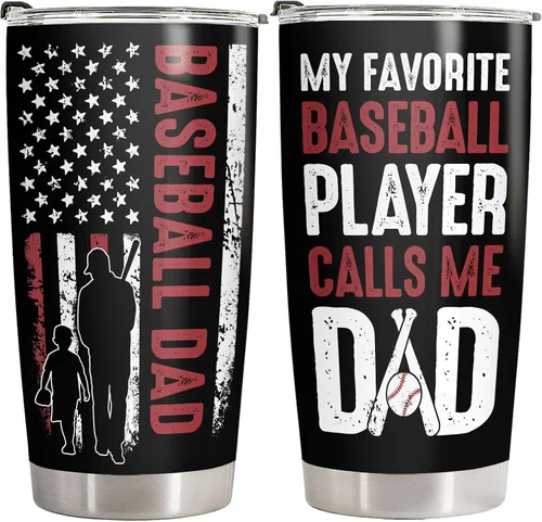 34HD Regalos deportivos, vaso de béisbol para papá con tapa, acero inoxidable de 20 onzas, taza de café de viaje para mi jugador favorito, regalo de