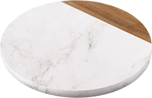 Miniatura 11 de Flexzion Tabla de cortar redonda de mármol para cocina, tabla de queso de mármol de 12 pulgadas para hornear, embutidos, pastelería, tabla de servir