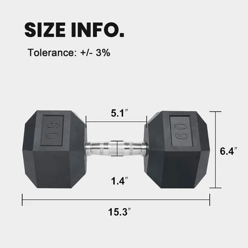 Miniatura 5 de LIONSCOOL - Mancuernas hexagonales de goma con mango de metal para entrenamiento de fuerza y resistencia, desarrollo de musculatura y entrenamiento