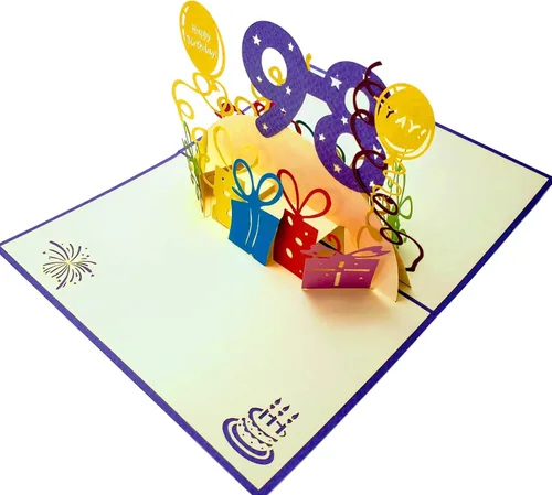Miniatura 6 de iGifts And Cards Tarjeta desplegable 3D de cumpleaños 98, regalos coloridos y celebración de hitos de globos, saludo sincero para personas mayores