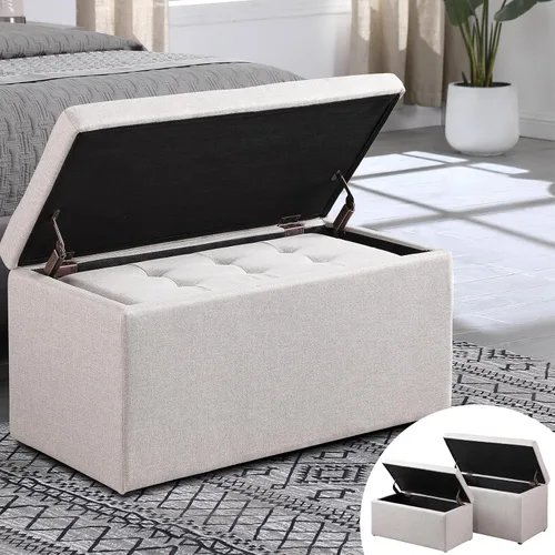 Banco otomano de almacenamiento con asiento de 2.56 pulgadas de grosor, juego de 2 otomanas anidables de 31.5 pulgadas, banco superior abatible con