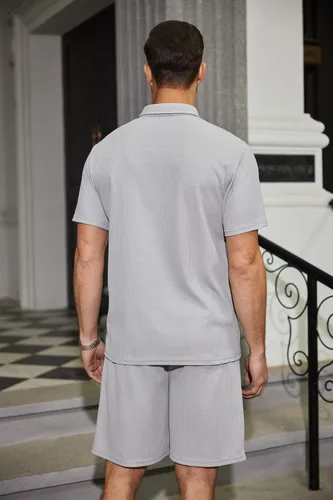 Miniatura 49 de COOFANDY Conjunto de camisa polo y pantalones cortos de punto gofre para hombre, conjunto de 2 piezas, traje de verano casual con bolsillos