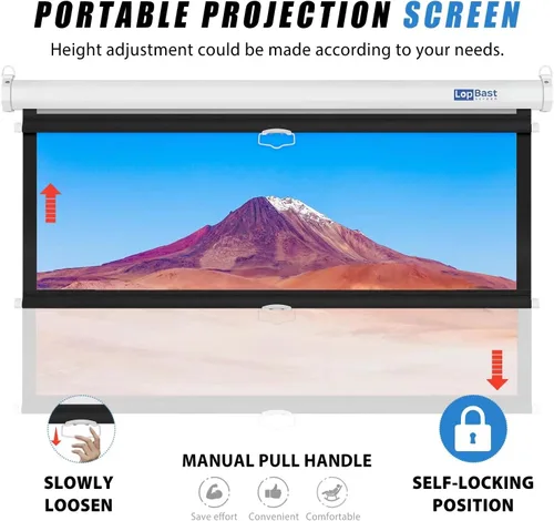 Miniatura 2 de Pantalla de proyector blanca desplegable manual de 100 pulgadas, 16:9, 1.2 ganancia retráctil con bloqueo automático 4K 8K 3D Ultra HD para cine
