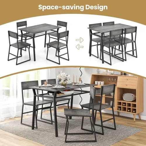 Miniatura 5 de GOFLAME Juego de mesa de comedor de 5 piezas, juego de comedor para 4 personas con marco de metal resistente, estante de almacenamiento, mesa