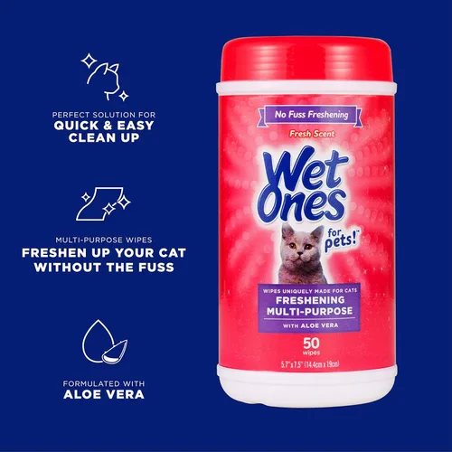 Miniatura 2 de Wet Ones Toallitas multiusos para refrescar mascotas con aloe vera, aroma fresco, toallitas de limpieza para gatos fáciles de usar para el aseo