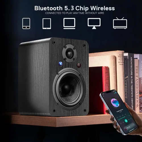 Miniatura 4 de LONPOO Altavoces Bluetooth para repisa, Altavoces con alimentación de 60W con Bluetooth/AUX-in/Óptica/RCA, Woofer de 4" y Tweeter de 1" (Negro)