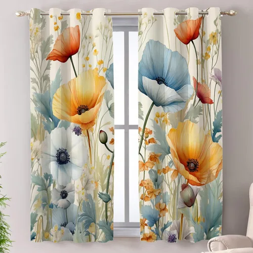 Miniatura 135 de Shrahala Cortinas de hojas de arce otoñales para ventanas de cocina, hojas rojas ardientes, fondo marrón, paneles de cortina de ventana de poliéster