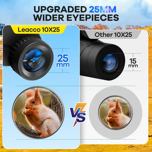 Miniatura 7 de Leacco Prismáticos compactos de 10 x 25 para adultos y niños, visión grande, binoculares pequeños impermeables con visión de poca luz BAK4, lente