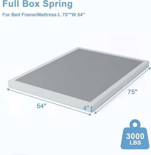Miniatura 2 de HOBINCHE Base de colchón Full Box Spring de 4 pulgadas de alto perfil para cama matrimonial, base de colchón con marco de metal resistente, fácil