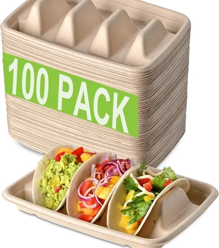 Miniatura 9 de 24 soportes desechables para tacos para fiestas, platos de tacos de papel prémium con 3 divisores, bandeja para tacos de fiesta para el martes