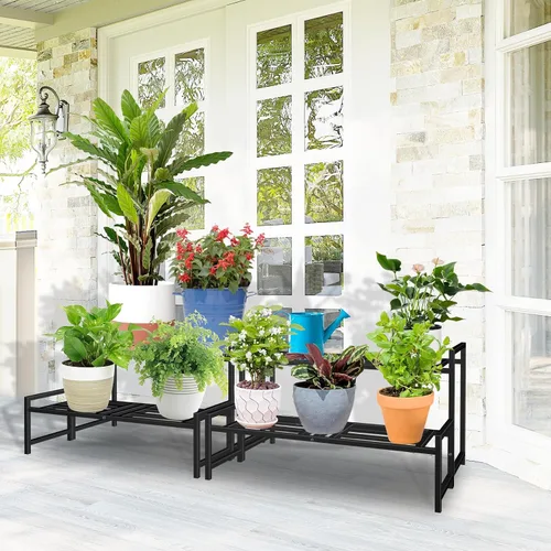 Miniatura 7 de Lilybud- lily Soporte para plantas para interiores y exteriores, soportes de hierro forjado de 2 niveles, estante de metal apilable para plantas