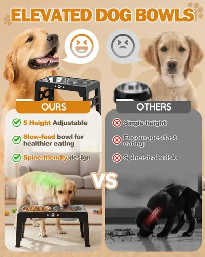 Miniatura 3 de Jovrun Cuencos Elevados para Perros, Comedero para Perros con Platos de Acero Inoxidable y Cuenco de Alimentación Lenta, Soporte Elevado Ajustable