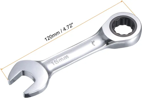 Miniatura 2 de uxcell Llave combinada de trinquete rechoncha de 0.591 in métrica 72 dientes 12 herramientas terminadas en caja de puntos, CR-V