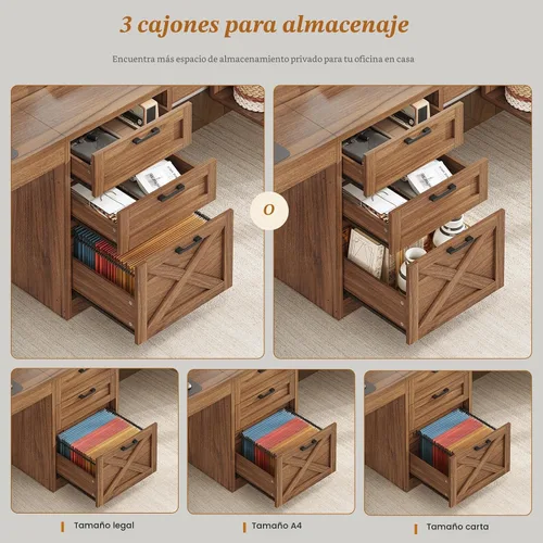 Miniatura 4 de SEDETA Escritorio de computadora de estilo granja de 96.5 pulgadas con cajones, escritorio para oficina en casa para 2 personas, escritorio doble